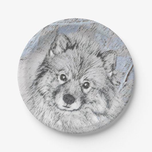 Keeshond Beth Painting - Niedliche Originalkunst d Pappteller (Vorderseite)