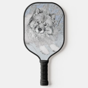 Keeshond Beth Painting - Niedliche Originalkunst d Pickleball Schläger