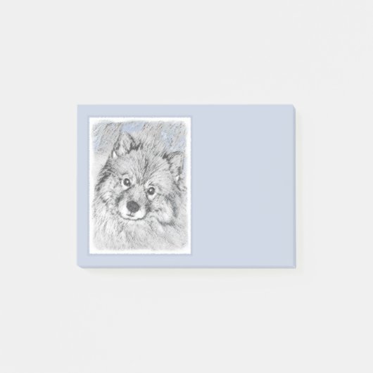 Keeshond Beth Painting - Niedliche Originalkunst d Post-it Klebezettel (Vorderseite)