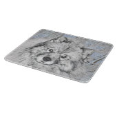 Keeshond Beth Painting - Niedliche Originalkunst d Schneidebrett (Ecke)