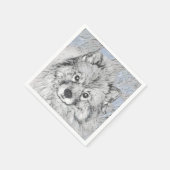 Keeshond Beth Painting - Niedliche Originalkunst d Serviette (Ecke)