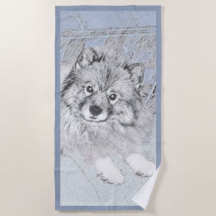 Keeshond Beth Painting - Niedliche Originalkunst d Strandtuch