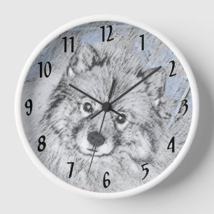 Keeshond Beth Painting - Niedliche Originalkunst d Uhr