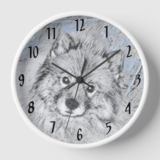Keeshond Beth Painting - Niedliche Originalkunst d Uhr (Vorderseite)