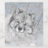 Keeshond Beth Painting - Niedliche Originalkunst d Weinetikett (Einzelnes Label)