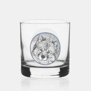 Keeshond Beth Painting - Niedliche Originalkunst d Whiskyglas