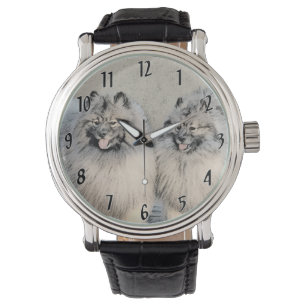 Keeshond Brothers Painting - Original Dog Art Armbanduhr