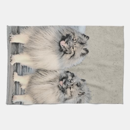 Keeshond Brothers Painting - Original Dog Art Geschirrtuch (Horizontal)