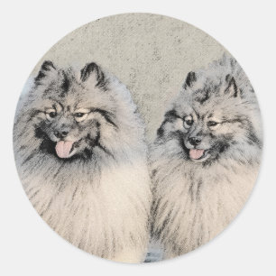 Keeshond Brothers Painting - Original Dog Art Runder Aufkleber