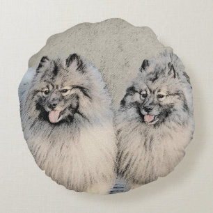 Keeshond Brothers Painting - Original Dog Art Rundes Kissen
