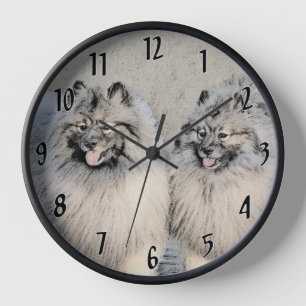 Keeshond Brothers Painting - Original Dog Art Uhr