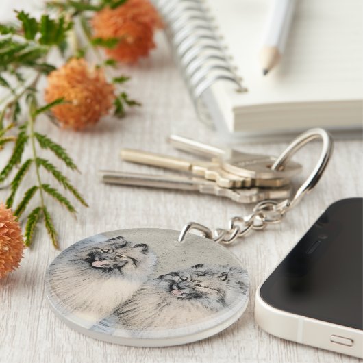 Keeshond Brothers Painting - Original Hund Art Schlüsselanhänger (Vorderseite rechts)
