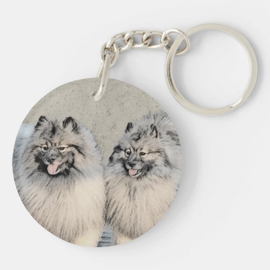 Keeshond Brothers Painting - Original Hund Art Schlüsselanhänger (Rückseite)