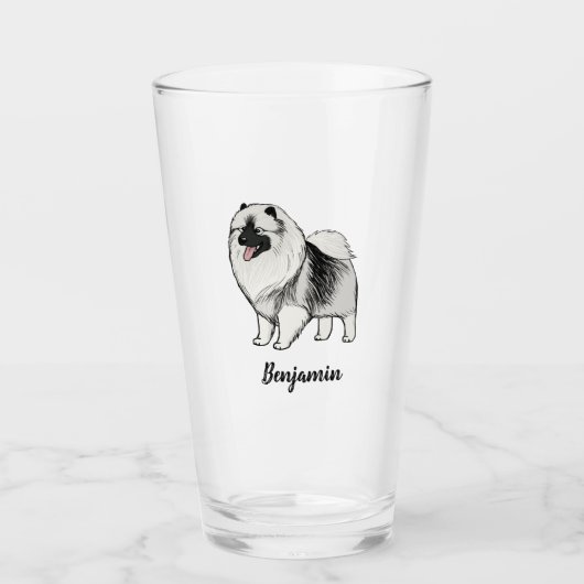 Keeshond Cartoon Dog Personalisiert Keesie Lover Glas (Vorderseite)