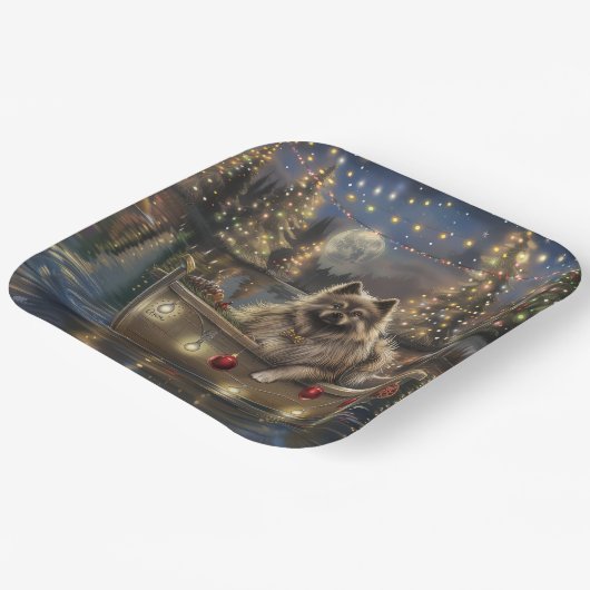 Keeshond Christmas Festive Voyage Pappteller (Gewinkelt)