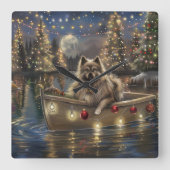 Keeshond Christmas Festive Voyage Quadratische Wanduhr (Vorderseite)