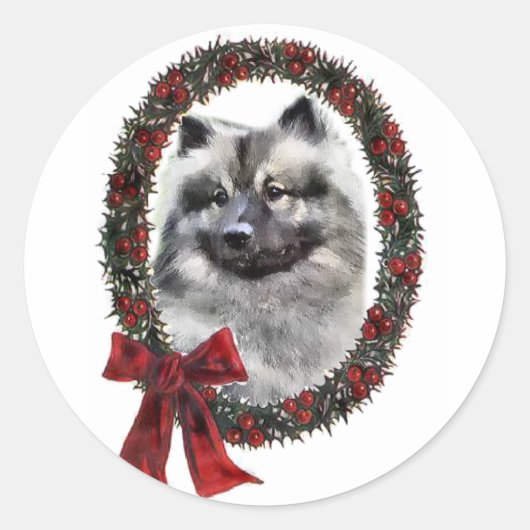 Keeshond Christmas Geschenke Runder Aufkleber (Vorderseite)