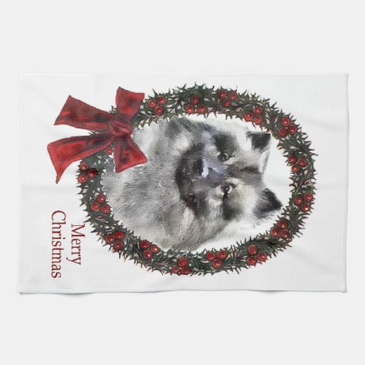 Keeshond Christmas Geschirrtuch (Horizontal)