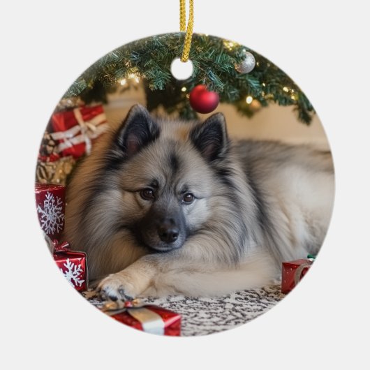 Keeshond Christmas Keramik Ornament (Vorne)