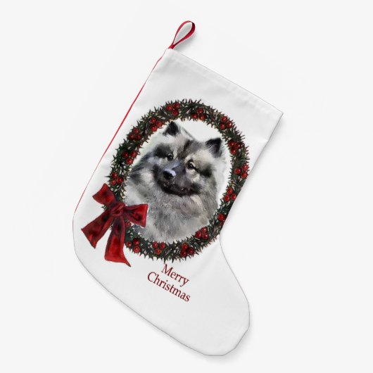 Keeshond Christmas Kleiner Weihnachtsstrumpf (Vorderansicht (hängend))