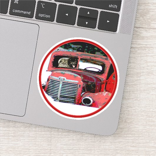 Keeshond Christmas Old Truck Malerei Hund Art Aufkleber (Detail)