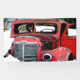 Keeshond Christmas Old Truck Malerei Hund Art Banner