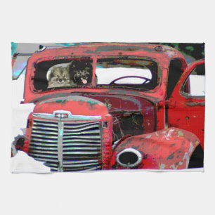 Keeshond Christmas Old Truck Malerei Hund Art Geschirrtuch