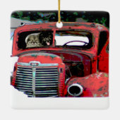 Keeshond Christmas Old Truck Malerei Hund Art Keramikornament (Rückseite)