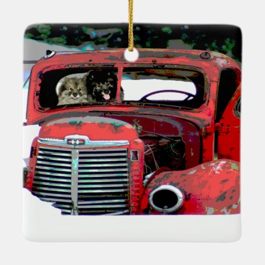 Keeshond Christmas Old Truck Malerei Hund Art Keramikornament (Rückseite)