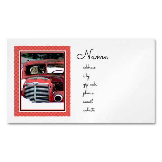 Keeshond Christmas Old Truck Malerei Hund Art Magnetische Visitenkarte (Vorderseite)