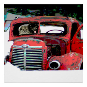 Keeshond Christmas Old Truck Malerei Hund Art Poster