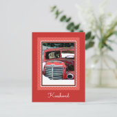 Keeshond Christmas Old Truck Malerei Hund Art Postkarte (Stehend Vorderseite)