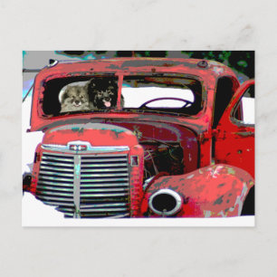 Keeshond Christmas Old Truck Malerei Hund Art Postkarte