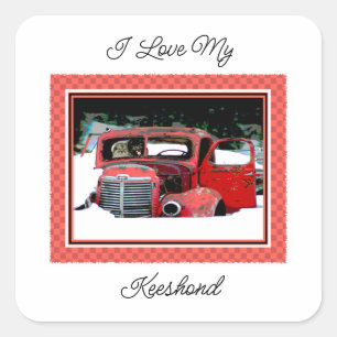 Keeshond Christmas Old Truck Malerei Hund Art Quadratischer Aufkleber