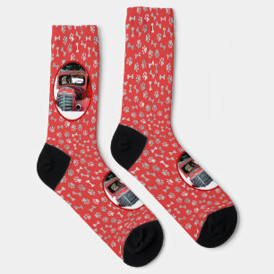 Keeshond Christmas Old Truck Malerei Hund Art Socken