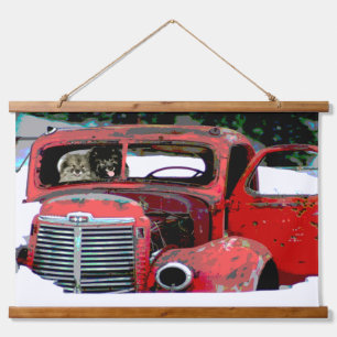 Keeshond Christmas Old Truck Malerei Hund Art Wandteppich Mit Holzrahmen