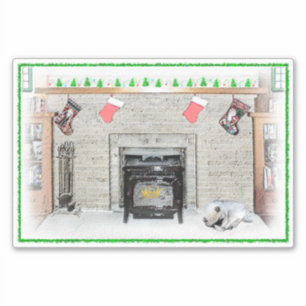 Keeshond Christmas Puppy Dog von Fireplace Paintin Aufkleber
