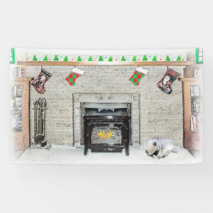 Keeshond Christmas Puppy Dog von Fireplace Paintin Banner