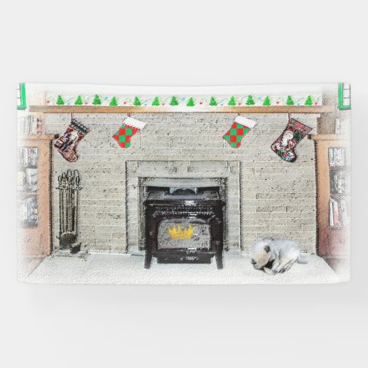 Keeshond Christmas Puppy Dog von Fireplace Paintin Banner (Horizontal)