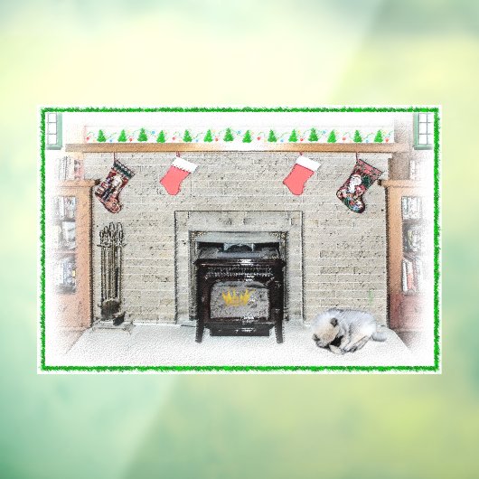 Keeshond Christmas Puppy Dog von Fireplace Paintin Fensteraufkleber (Blatt 3)