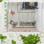 Keeshond Christmas Puppy Dog von Fireplace Paintin Geschirrtuch (Gefaltet)