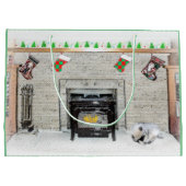 Keeshond Christmas Puppy Dog von Fireplace Paintin Große Geschenktüte (Rückseite)
