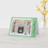 Keeshond Christmas Puppy Dog von Fireplace Paintin Karte (Gelbe Blume)