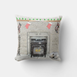 Keeshond Christmas Puppy Dog von Fireplace Paintin Kissen
