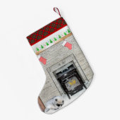 Keeshond Christmas Puppy Dog von Fireplace Paintin Kleiner Weihnachtsstrumpf (Rückseite (Hängend))