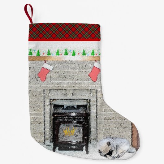 Keeshond Christmas Puppy Dog von Fireplace Paintin Kleiner Weihnachtsstrumpf (Vorderseite)