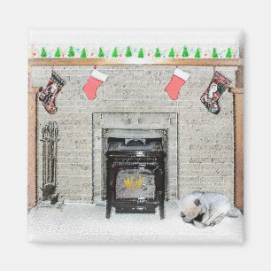 Keeshond Christmas Puppy Dog von Fireplace Paintin Magnet