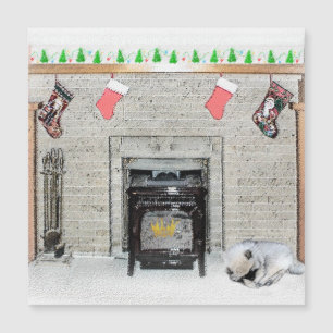 Keeshond Christmas Puppy Dog von Fireplace Paintin Magnetkarte