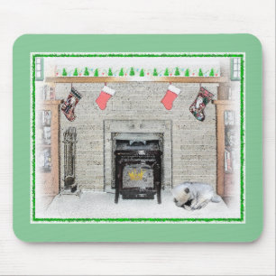 Keeshond Christmas Puppy Dog von Fireplace Paintin Mousepad