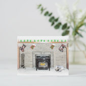 Keeshond Christmas Puppy Dog von Fireplace Paintin Postkarte (Stehend Vorderseite)